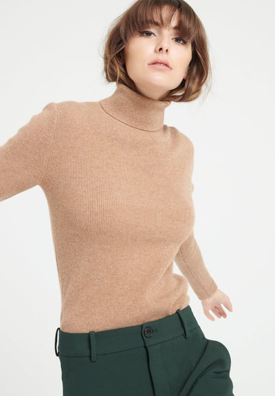 Pull col roulé femme en cachemire camel - LILLY 17