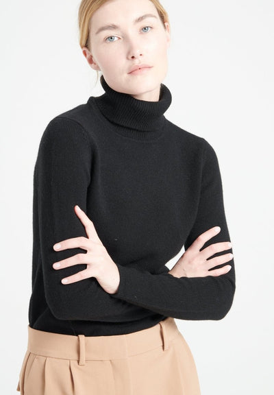 Pull col roulé femme en cachemire 4 fils noir - LILLY 19