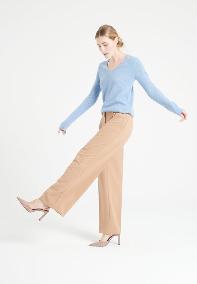 Pull col V femme en cachemire bleu ciel - LILLY 2A