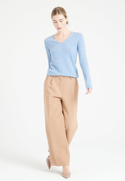 Pull col V femme en cachemire bleu ciel - LILLY 2A