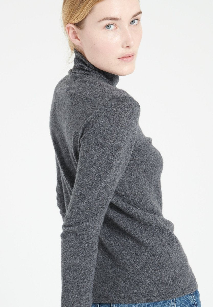 Pull col roulé femme en cachemire gris anthracite - LILLY 3