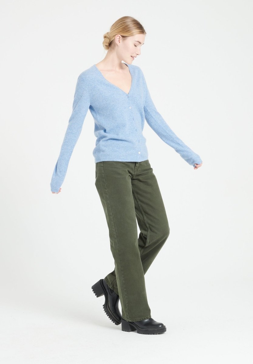 Cardigan col V femme en cachemire bleu ciel - LILLY 7A
