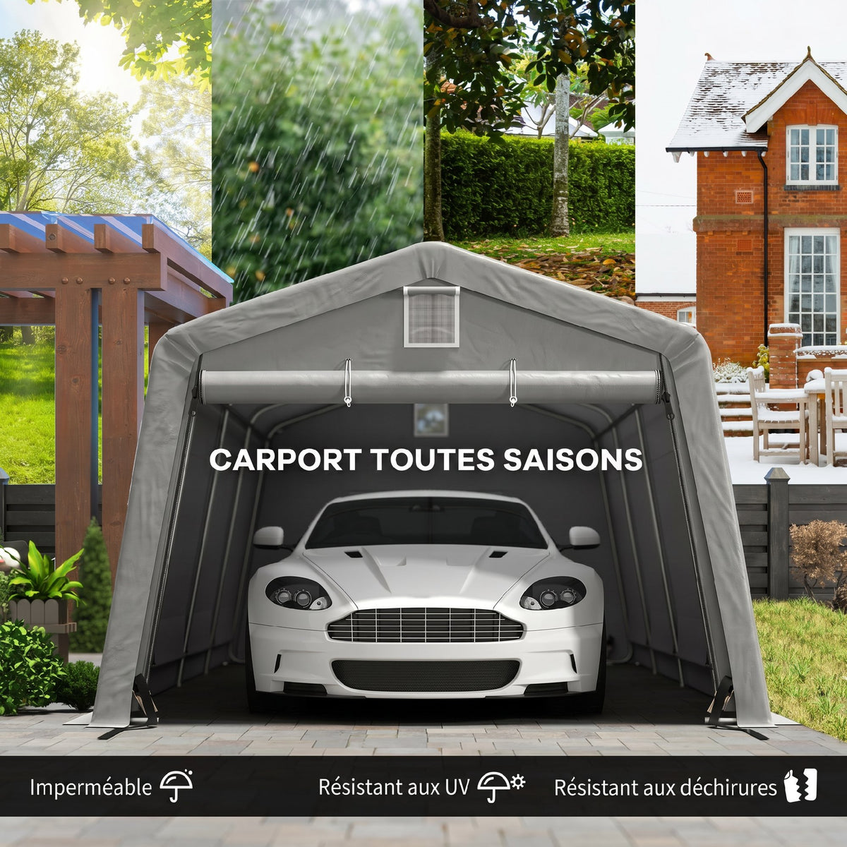 Tente garage carport dim. 6,2L x 3,3l x 2,4H m acier galvanisé robuste PE haute densité 150 g/m² imperméable anti-UV
