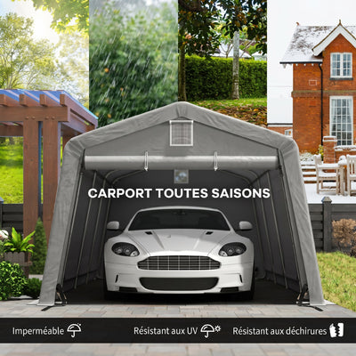 Tente garage carport dim. 6,2L x 3,3l x 2,4H m acier galvanisé robuste PE haute densité 150 g/m² imperméable anti-UV
