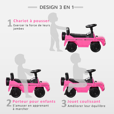 Camion porteur Enfants véhicule à pousser licence Mercedes Benz 12-36 Mois Coffre klaxon phares Rose