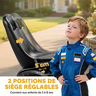 Kart à pédales Go-Kart pour enfants siège réglable pneus EVA embrayage manuel et frein 110 x 61 x 62 cm noir