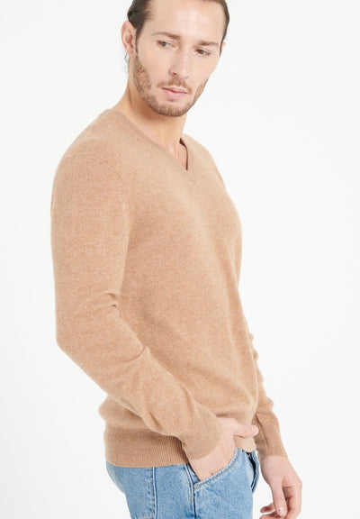 Pull col V homme en cachemire camel - LUKE 1