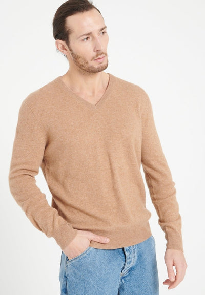 Pull col V homme en cachemire camel - LUKE 1