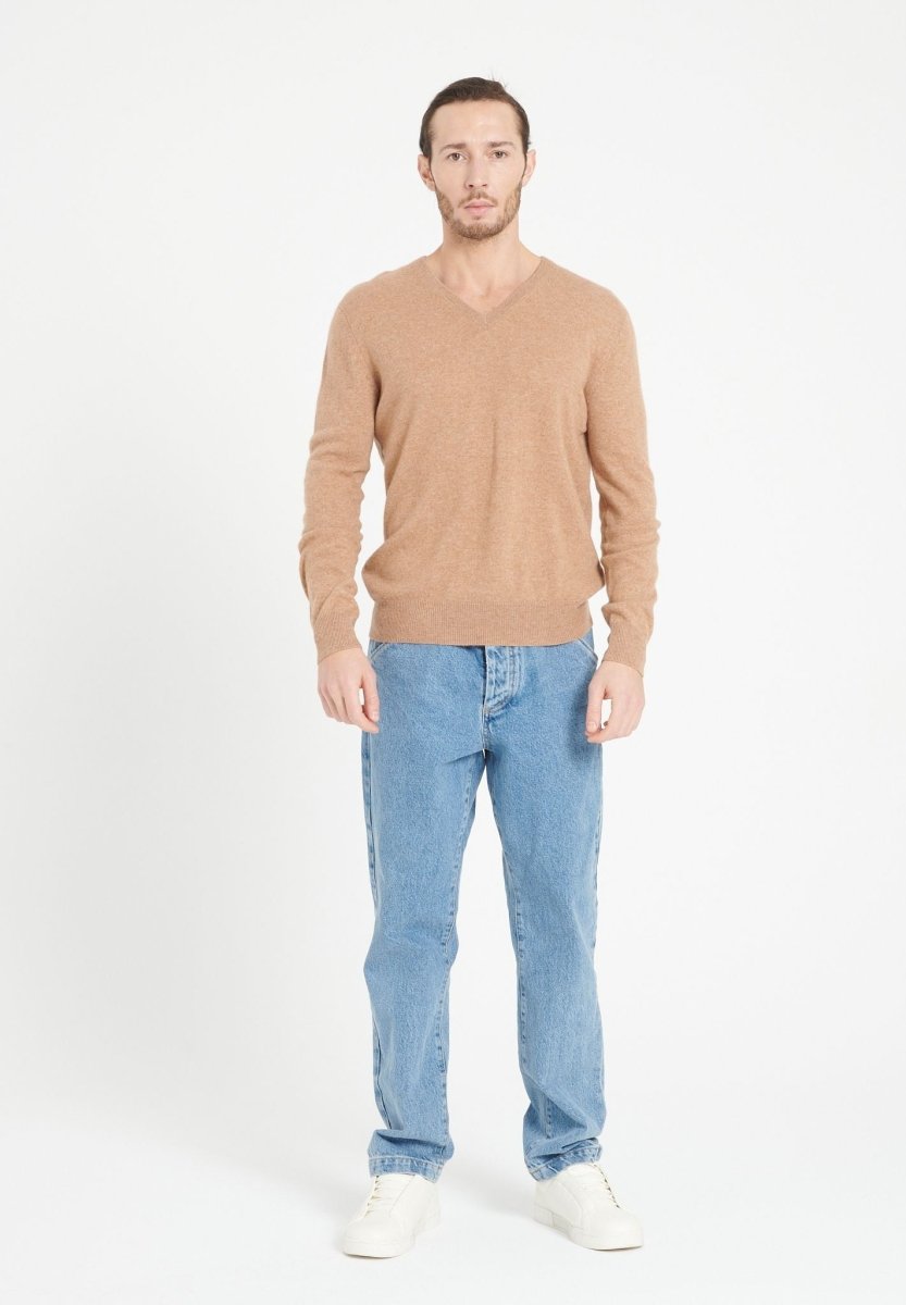 Pull col V homme en cachemire camel - LUKE 1