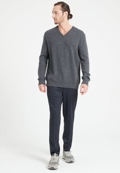 Pull col V homme en cachemire 4 fils gris anthracite - LUKE 13