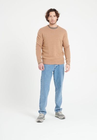 Pull col rond homme en cachemire 4 fils camel - LUKE 14