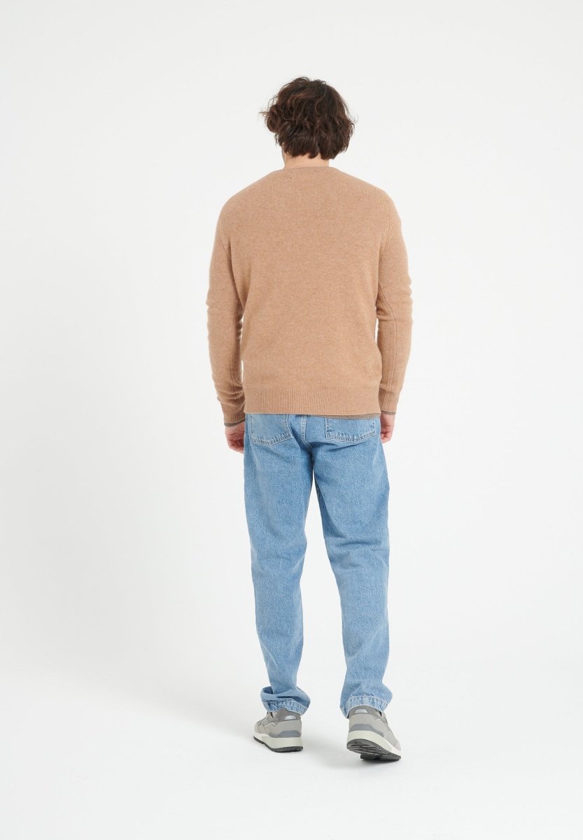 Pull col rond homme en cachemire 4 fils camel - LUKE 14