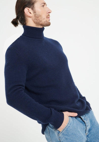 Pull col roulé homme en cachemire 4 fils bleu marine - LUKE 15