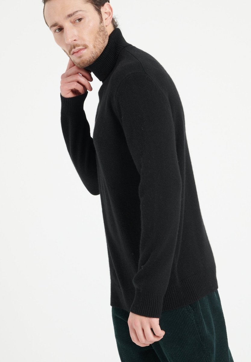 Pull col roulé homme en cachemire 4 fils noir - LUKE 15