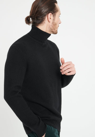 Pull col roulé homme en cachemire 4 fils noir - LUKE 15