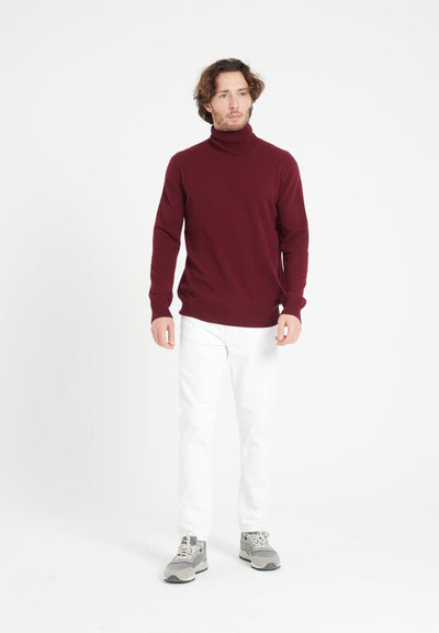 Pull col roulé homme en cachemire rouge bordeaux - LUKE 3
