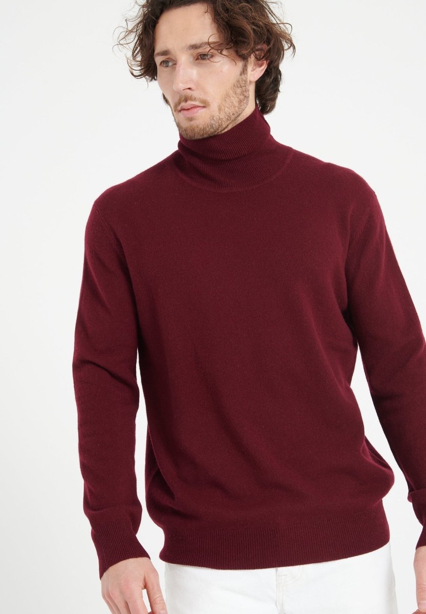 Pull col roulé homme en cachemire rouge bordeaux - LUKE 3