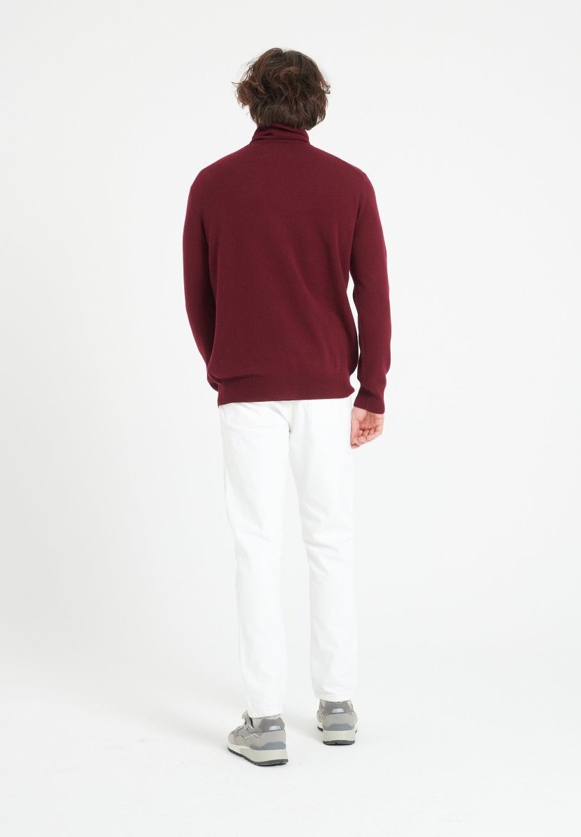 Pull col roulé homme en cachemire rouge bordeaux - LUKE 3