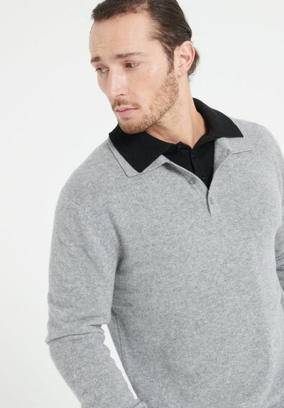 Polo manches longues homme en cachemire gris clair - LUKE 5
