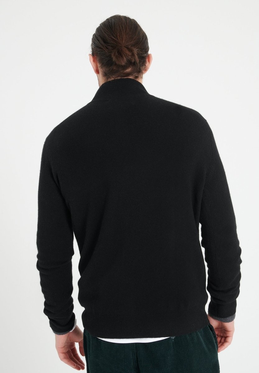 Pull col montant zippé homme en cachemire noir - LUKE 8