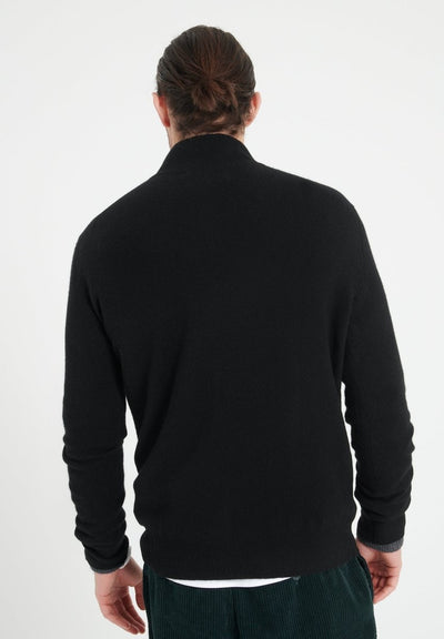 Pull col montant zippé homme en cachemire noir - LUKE 8