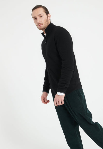 Pull col montant zippé homme en cachemire noir - LUKE 8
