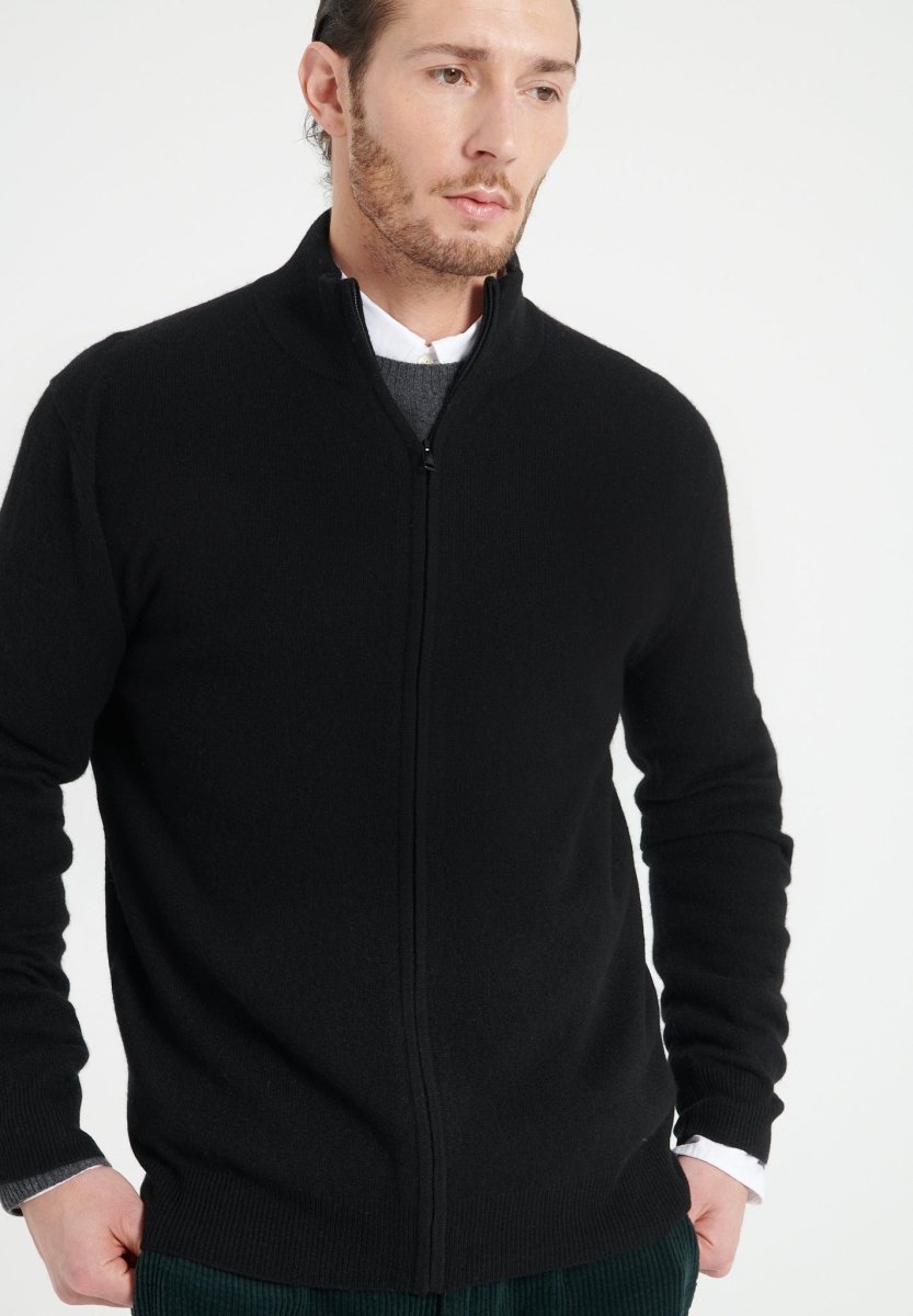 Pull col montant zippé homme en cachemire noir - LUKE 8