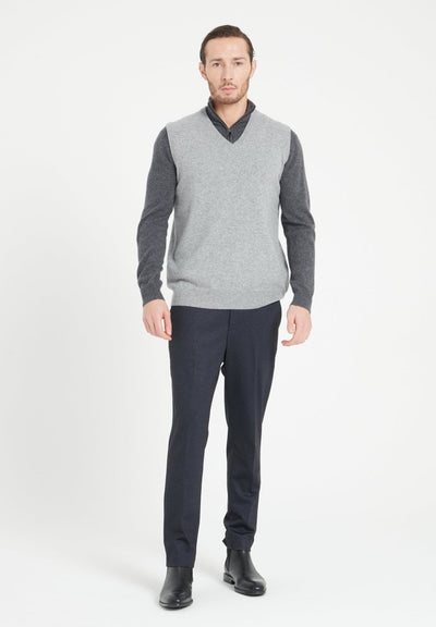 Pull col V sans manches homme en cachemire gris clair - LUKE 9