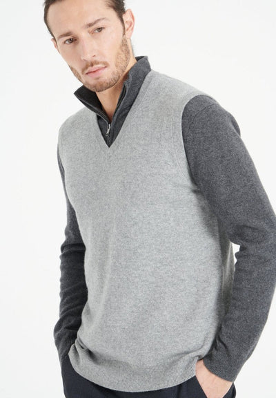 Pull col V sans manches homme en cachemire gris clair - LUKE 9