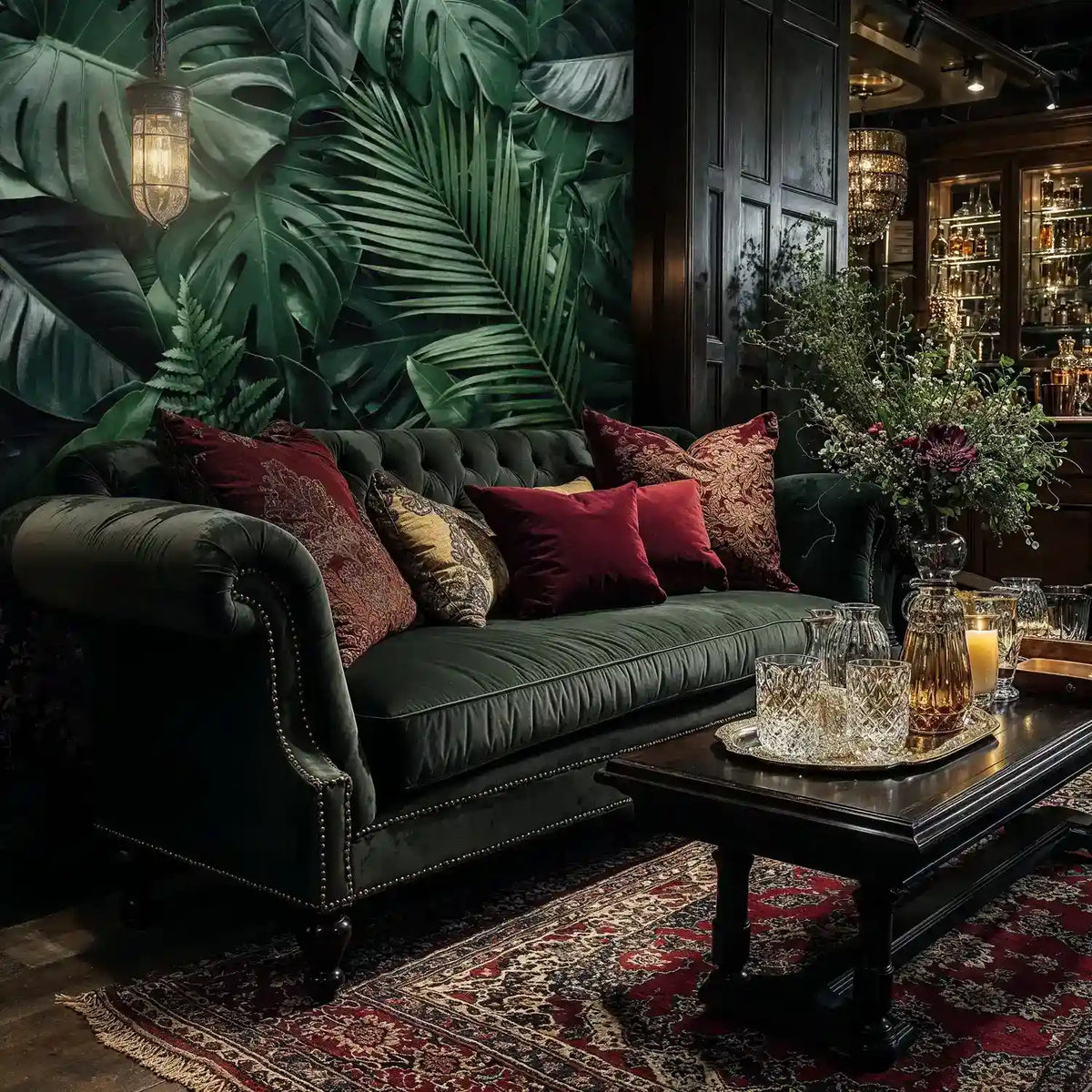 Dark Tropical Jungle Leaves Wall Mural