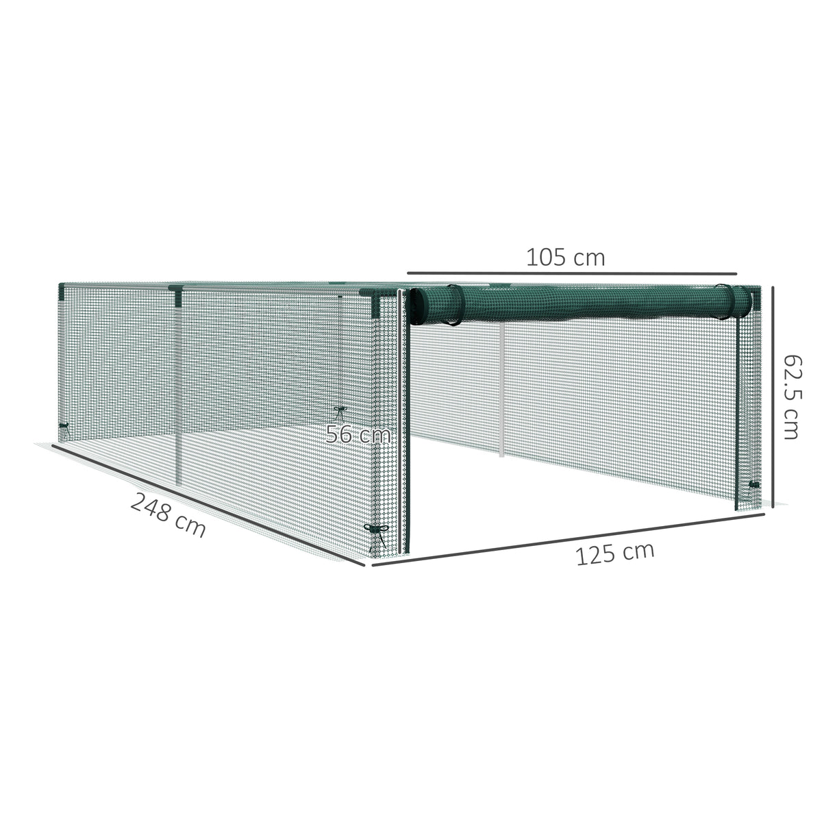Serre de jardin serre à tomates filet protection porte zippée enroulable HDPE, dim. 125L x 248l x 62,5H cm