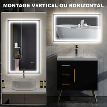 Miroir salle de bain éclairage LED miroir lumineux salle de bain mural interrupteur tactile lumière 3 couleurs 100 x 60 cm