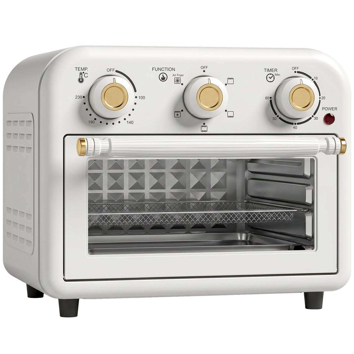 Four Friteuse à Air Chaud 12L, Four à Air Chaud Convection 1200 W avec Plaque de Cuisson, Panier de Friture, Crème
