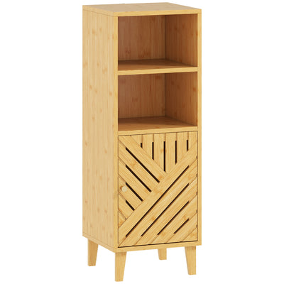 Meuble de salle de bain, meuble de rangement avec 1 placard, 2 compartiment ouvert, 32 x 30 x 90 cm, effet bois naturel