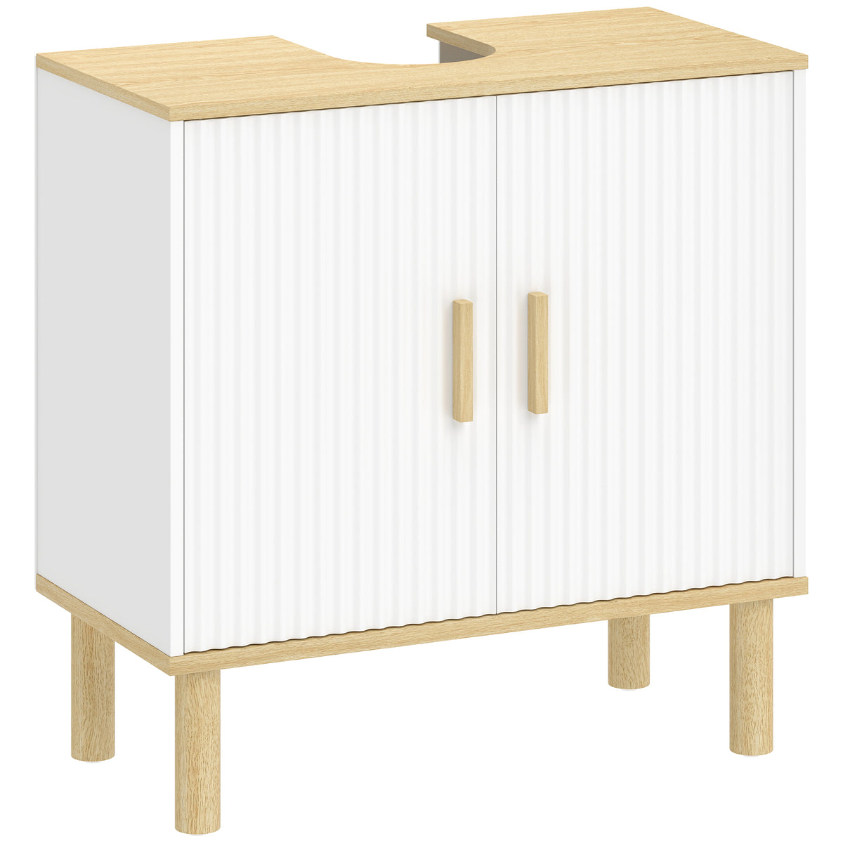 Meuble sous lavabo, meuble de salle de bain avec 2 portes et étagère réglable, 60 x 30 x 61 cm, blanc