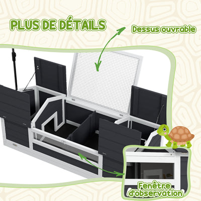 Maison tortue terrestre extérieure enclos tortue 2 niches support de lampe réglable bois massif 120 x 56,5 x 43 cm gris