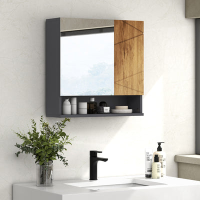 Armoire murale miroir de salle de bain placard de rangement 2 portes 55 x 17 x 55 cm naturel gris foncé