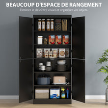 Buffet haut cuisine, armoire de cuisine avec 4 portes à 6 niveaux et étagères réglables, 76 x 40 x 176,7 cm, noir