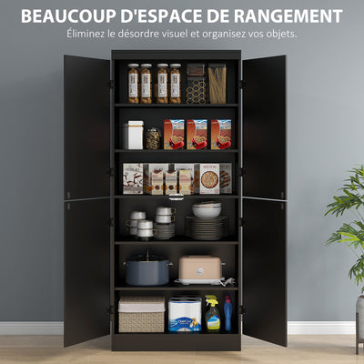 Buffet haut cuisine, armoire de cuisine avec 4 portes à 6 niveaux et étagères réglables, 76 x 40 x 176,7 cm, noir
