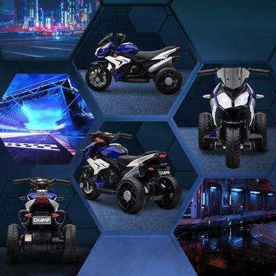 Moto électrique enfants 3 roues 6 V, voiture électrique enfants 3 à 5 ans, effets lumineux et sonores, 86x42x52cm, bleu