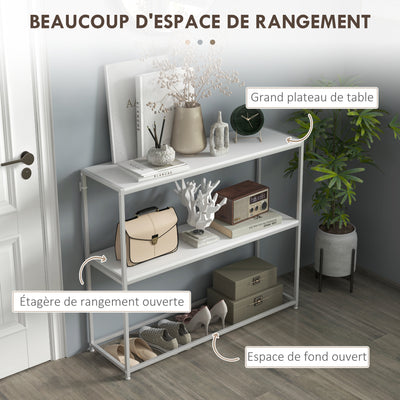 Table console en acier 2 étagères design moderne pour salon entrée couloir 100 x 30 x 87 cm blanc