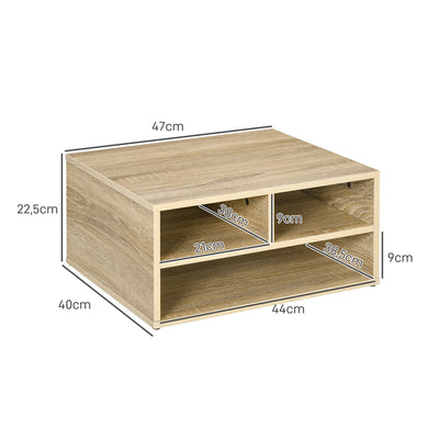 Organiseur bureau aspect bois avec 3 compartiments fournitures support d'imprimante dim. 47L x 40l x 22,5H cm