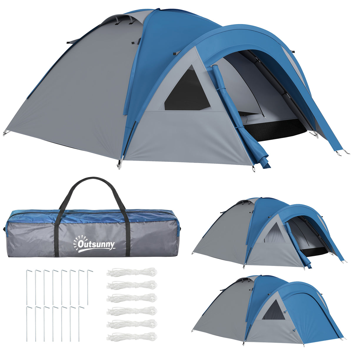 Tente de camping familiale 3 personnes tente dôme étanche légère, ventilée facile à monter double porte et