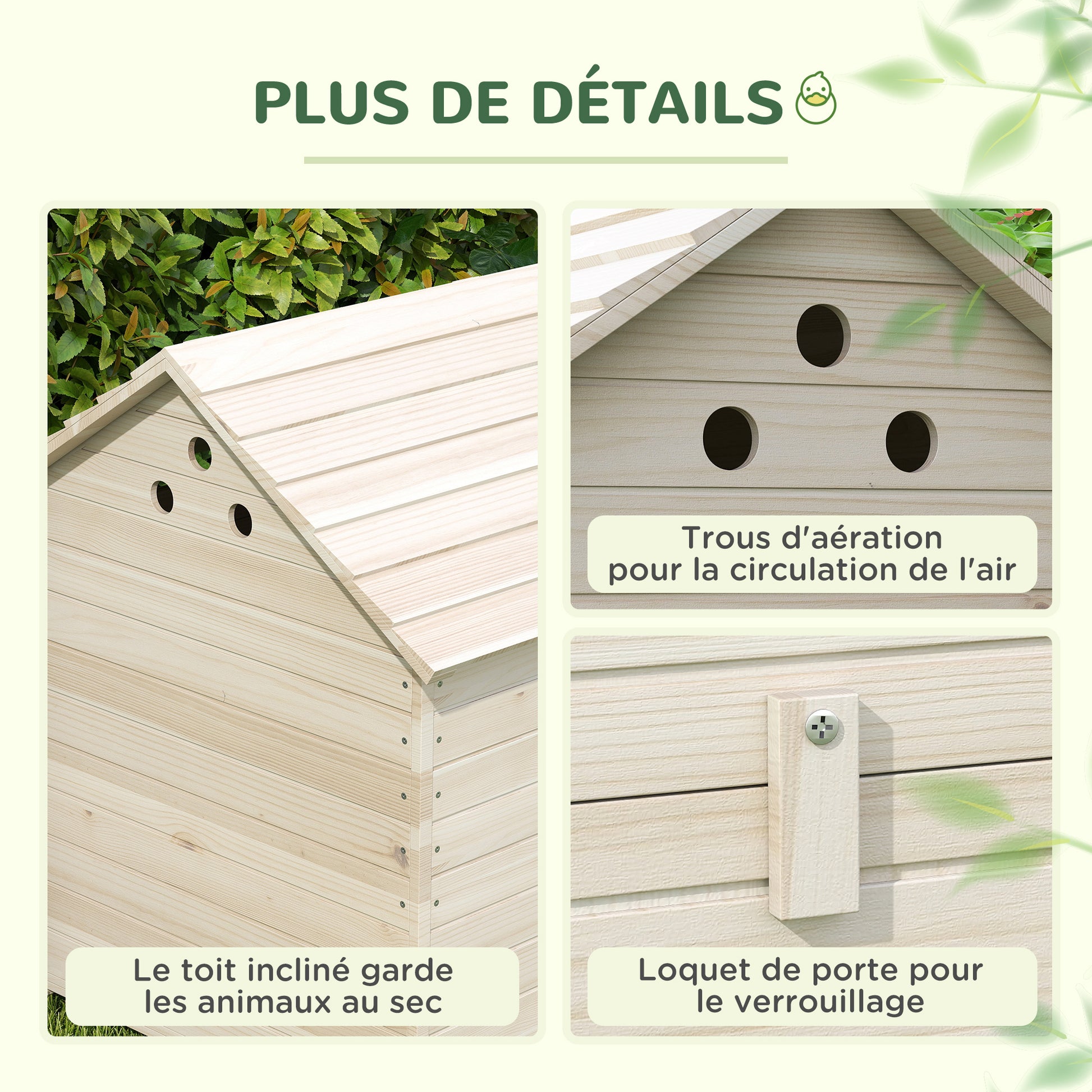 Abri pour canards maison pour canards avec toit ouvrant ventilation et porte-rampe 100 x 82,5 x 91 cm bois naturel