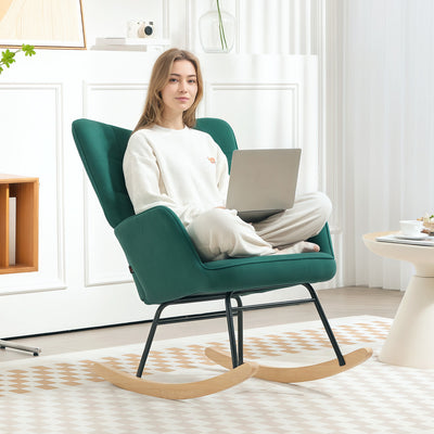 Fauteuil à bascule rocking chair revêtement en velous structure en acier 71 x 98 x 101 cm Vert