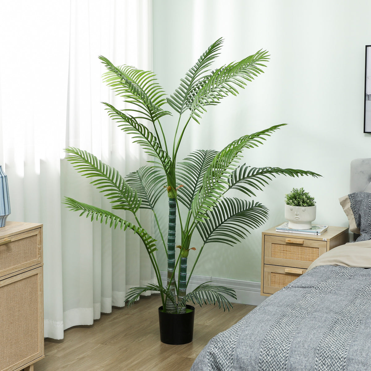 Plante artificielle intérieure 170 cm, palmier arbre artificiel avec pot en plastique et flocage, vert