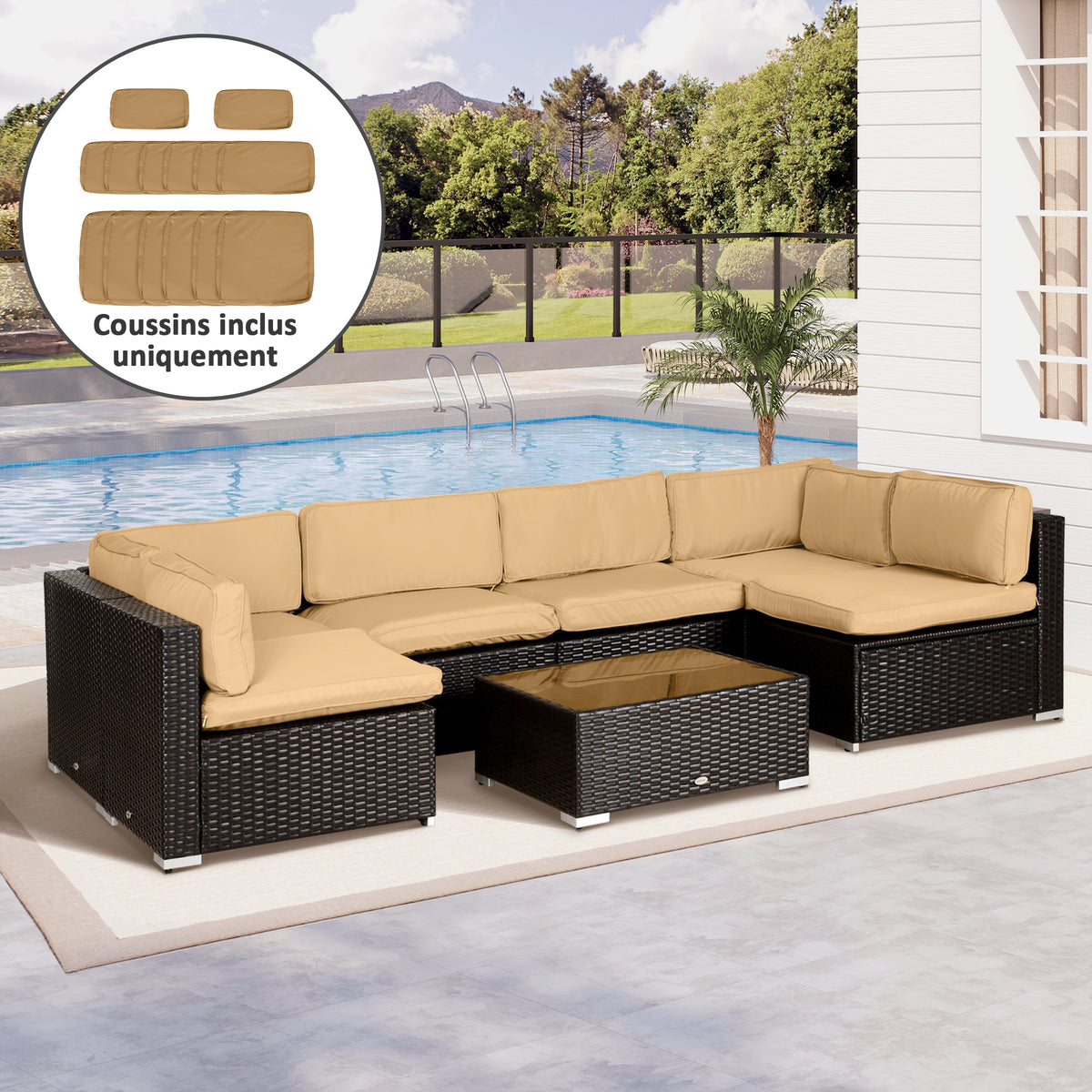 Lot de 14 Housses de Rechange Coussins Salon de Jardin - 6 Housses Coussin d'assise, 8 Housses Coussin Dossier Marron
