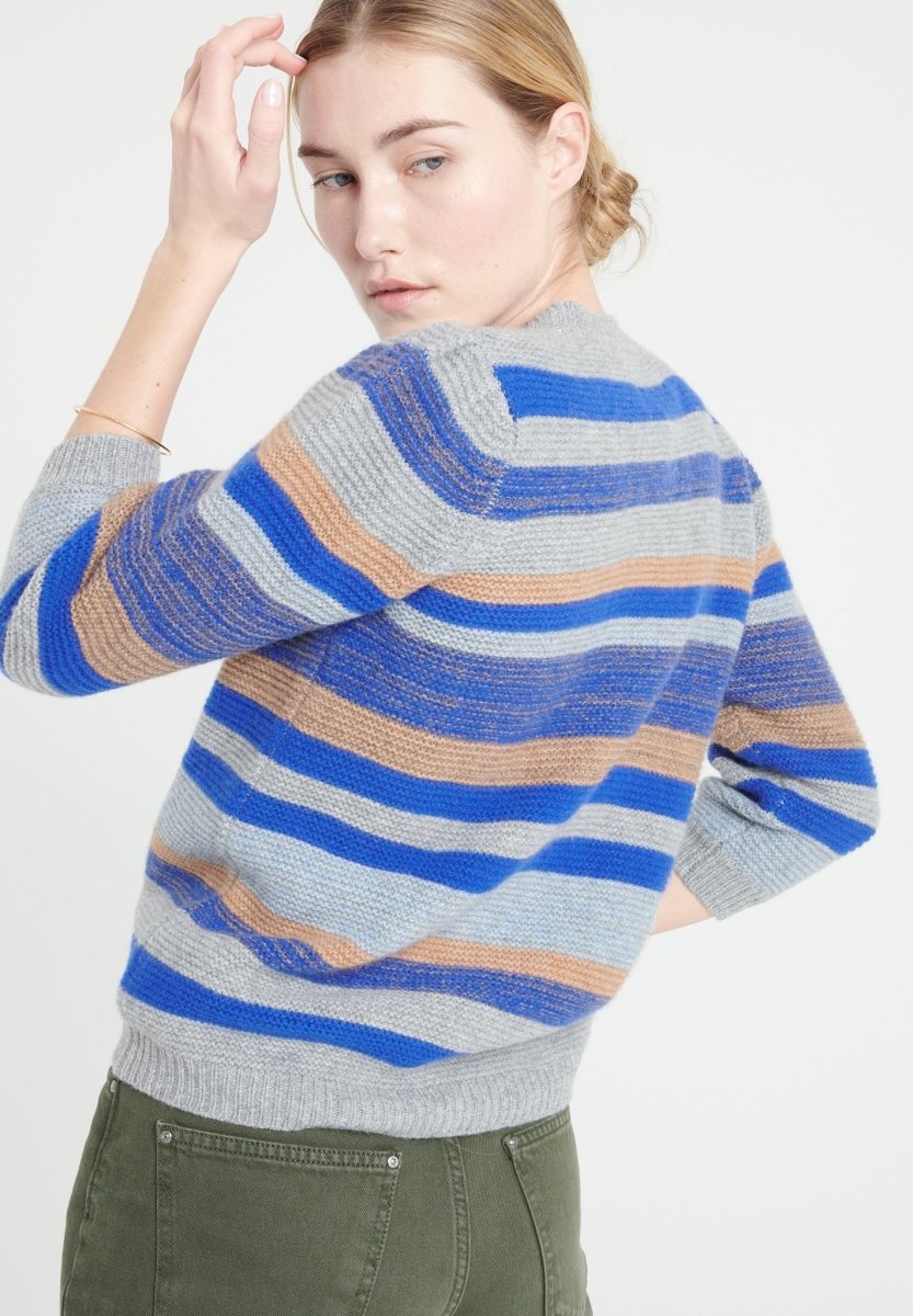 Cardigan col V manches 3/4 femme en cachemire 6 fils multicolore - MIA 11