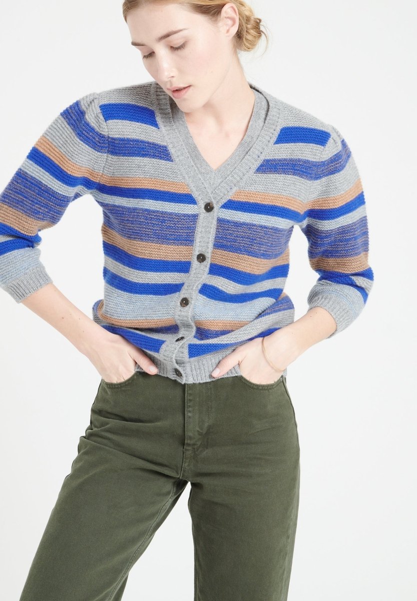Cardigan col V manches 3/4 femme en cachemire 6 fils multicolore - MIA 11