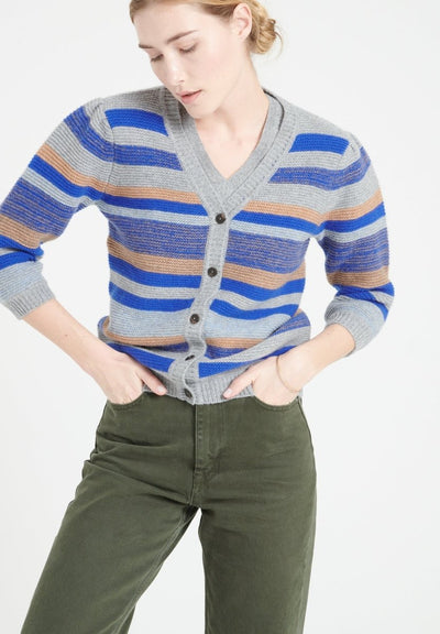 Cardigan col V manches 3/4 femme en cachemire 6 fils multicolore - MIA 11